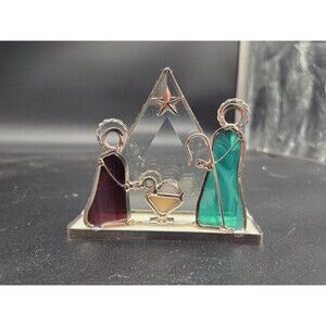 3.5" Leaded or Stained Glass Nativity Scene Christmas Story Glass Decor